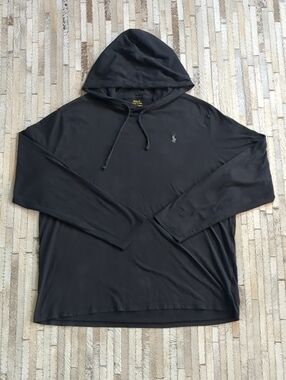 Polo Ralph Lauren Men's 2XL Black Jersey Knit  100% Cotton Pullover Hooded Shirt